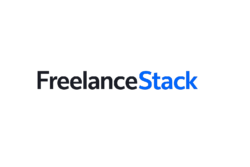 FreelanceStack text logo in modern sans-serif style with black and blue typography on a clean background